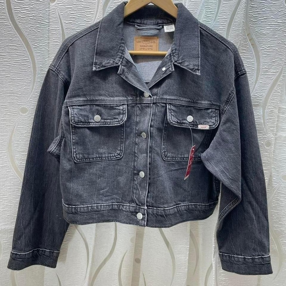 Signature by Levi Strauss & Co. Women Denim Jacket L Black Excellent 95 Trucker